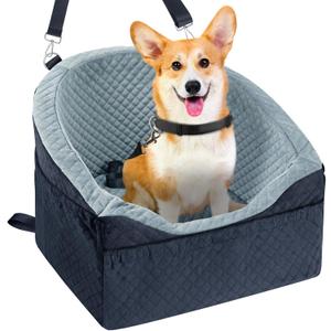 Vivifying Dog Car Seat for Small & Medium Dogs, Detachable & Washable Booster Seat for Pets Up to 30lbs, Travel Bed with Storage Pockets and Safety Belt – Gray&Black