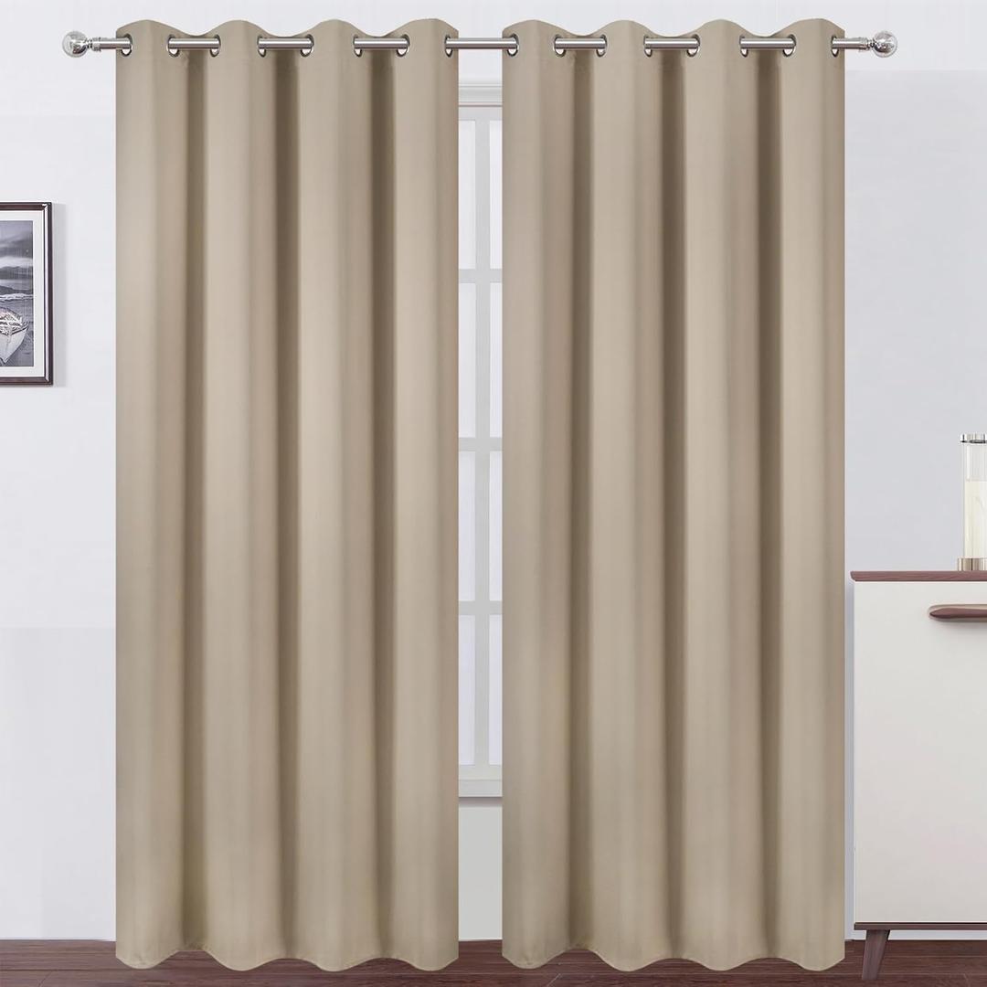 LEMOMO Blackout Curtains 66 x 95 inch/Khaki Curtains Set of 2 Panels/Thermal Insulated Room Darkening Bedroom Curtains