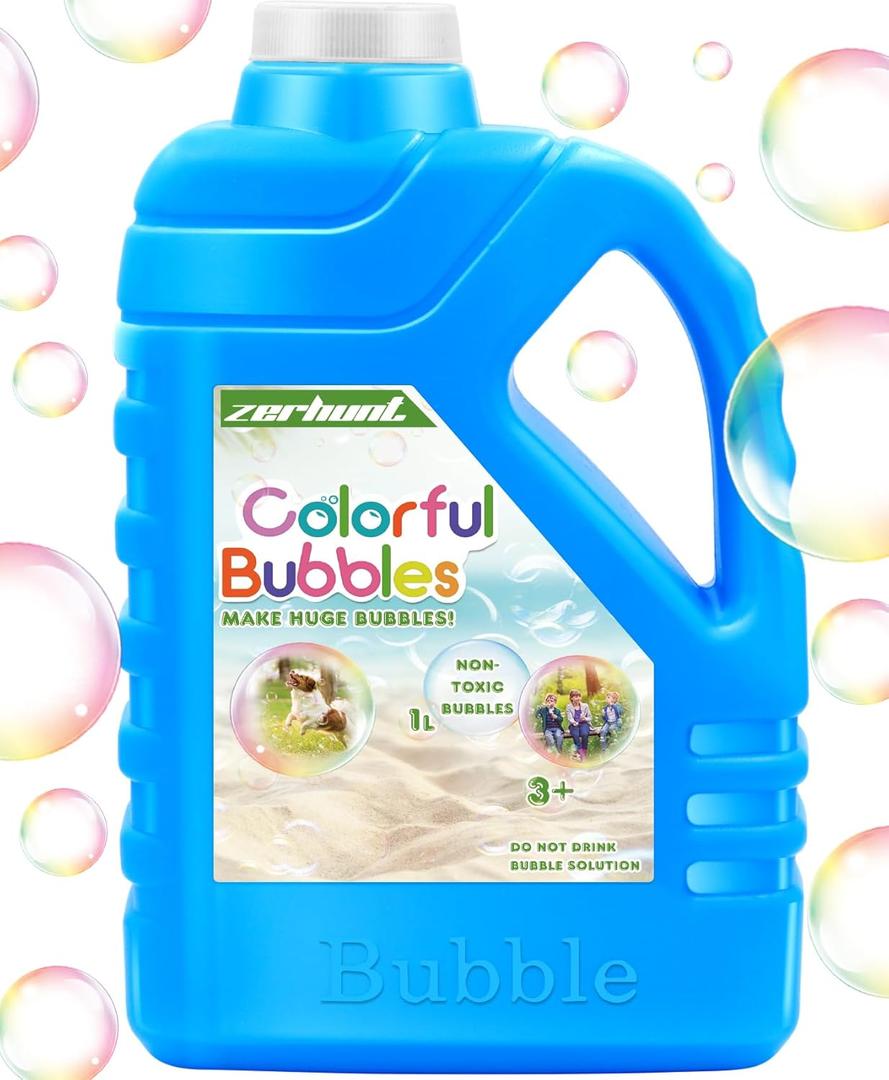 Zerhunt Bubble Solution Refill 33.8 OZ: Concentrate for Bubble Machine, Giant Bubble Wand, Birthday Party Favors (Blue)