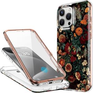 Esdot for iPhone 16 Pro Max Case with Built-in Screen Protector - Durable Hard PC Front Frame + Soft TPU Back Cover, Trendy Cute Designs for Women,Protective Phone Case 6.9" - Flower Garden