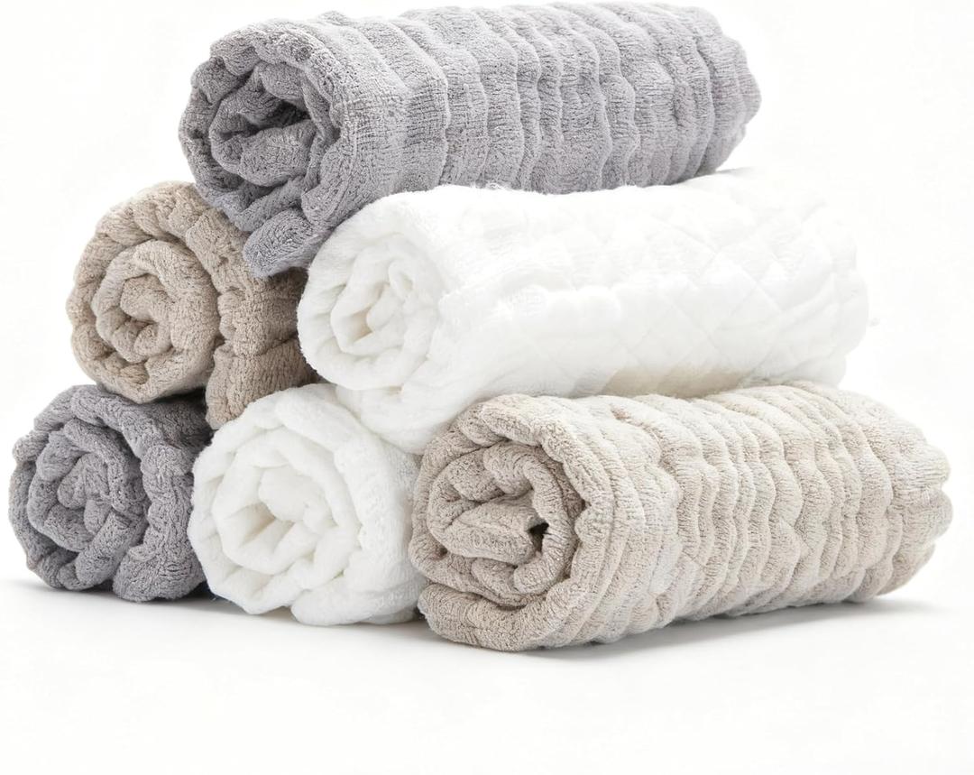 Organic Muslin Baby Washcloths 6 Pack Baby Bath Face Towel 12x12 Inch Extra Absorbent and Soft Burp Cloth and Wash Cloths for Newborn-Infants On Sensitive Skin (White Grey Brown)