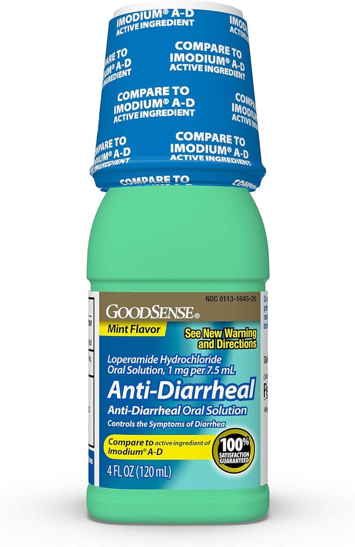 3 x Good Sense Anti-Diarrheal Medicine, Loperamide Hydrochloride Oral Solution, 1 mg per 7.5 mL, Mint, 4 Fl Oz