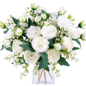 Floweroyal 4 Bunches Peony Artificial Flowers White Flowers Silk Peonies Bouquets for Wedding Party Table Centerpieces Floral Arrangement Home Kitchen Decor.
