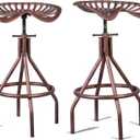 Diwhy Rustic Farmhouse Barstool Tractor Seat Adjustable Bar Stool Industrial Pub Stool Copper Set of 2