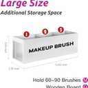 Suli Large Makeup Brush Holder Organizer, Wooden Cosmetic Brushes Storage with 3 Slots, Eyeliners Display Case for Vanity Desktop Bathroom Countertop -White