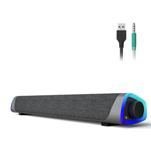 SOULION R30 Computer Speakers, USB Powered PC Speaker, Colorful LED Lights with Switch Button, 3.5mm Aux Surround Soundbar for Desktop Laptop Monitor Office Work Music Gray