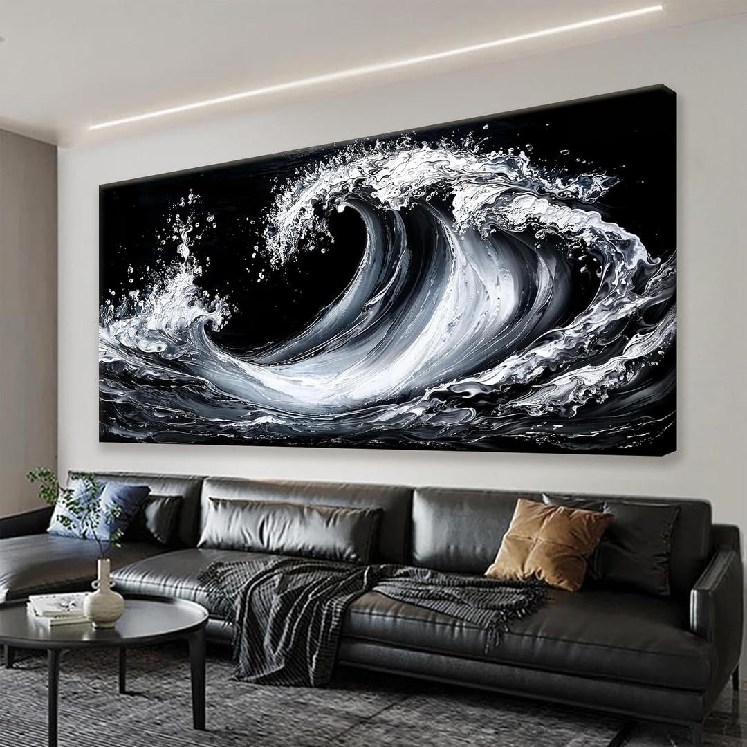Suconvng White Sea Wave Abstract Wall Art For Living Room Artwork Canvas Art Wall Decor Painting Abstract Wall Decor Print Picture For Bedroom Office Hotel Decoration 24 X 48 Inch