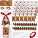 Ferrochef Christmas Coquito Swing Top Glass Bottles Round Flip Top Brewing Bottles with Pine Needle Stickers for Home Brewing Liqueur DIY Wedding Christmas Gifts Party Favors(3.4 oz,24 Pcs)