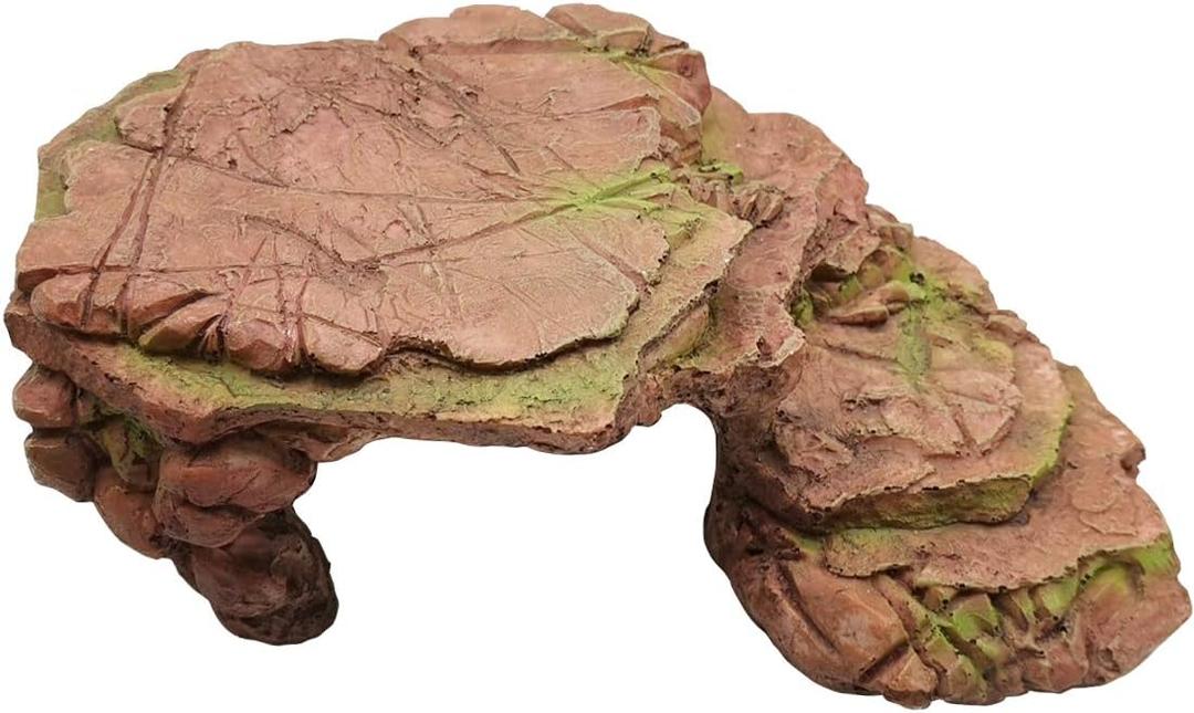 TIHOOD Turtle Platform Rectangular Aquarium Fish Tank Adjustable Turtle Basking Platform Reptile Resting Terrace Tortoise Climbing Platform (Brown)