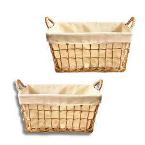 Handcrafted WATER HYACINTH STORAGE BASKET Rectangular Storage with Cotton Liner for Clothes Vietnam Crafts, Set Of 4 (14x11x5.5, 14x10x4, 13x9x3.5, 11.5x8x3)
