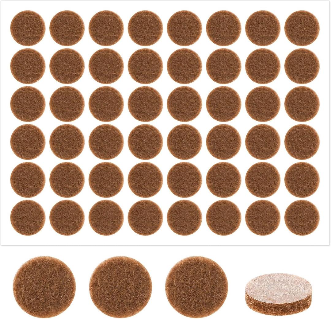 48 Pcs Felt Cabinet Door Bumpers, 1/2 Inches Diameter Self Adhesive Felt Pads Brown Furniture Pads for Cabinet Doors Kitchen Floor Drawers Cupboards