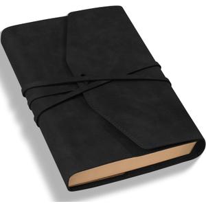 Vintage Journal for Women Men Leather Bound Junk Journal Notebook 160 Pages Book of Shadows Journals for Writing Diary Travel Journaling Sketching Scrapbooking, 5.9x 8.6 in, Soft Cover, Black