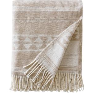 Woolrich Cotton Blend Jacquard Throw with Fringe Edge, Lightweight All-Season Decorative Throw Blanket, Machine Washable, Oeko-TEX Certified, Ivory Stripe, 50"x60"