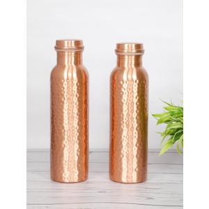 Pure Copper Water Bottle, Drink ware Set, Capacity 1000 ML, Set of 2 (HAMMERED 2)