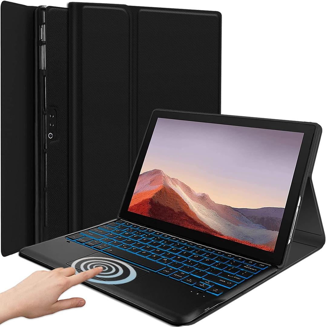 Wineecy Backlit Keyboard Case for Microsoft Surface Pro - 7 Plus/7/6/5/4 12.3 Inch Tablet, 7 Color Backlight Smart Touchpad Detachable Wireless Keyboard with PU Premium Folio Case