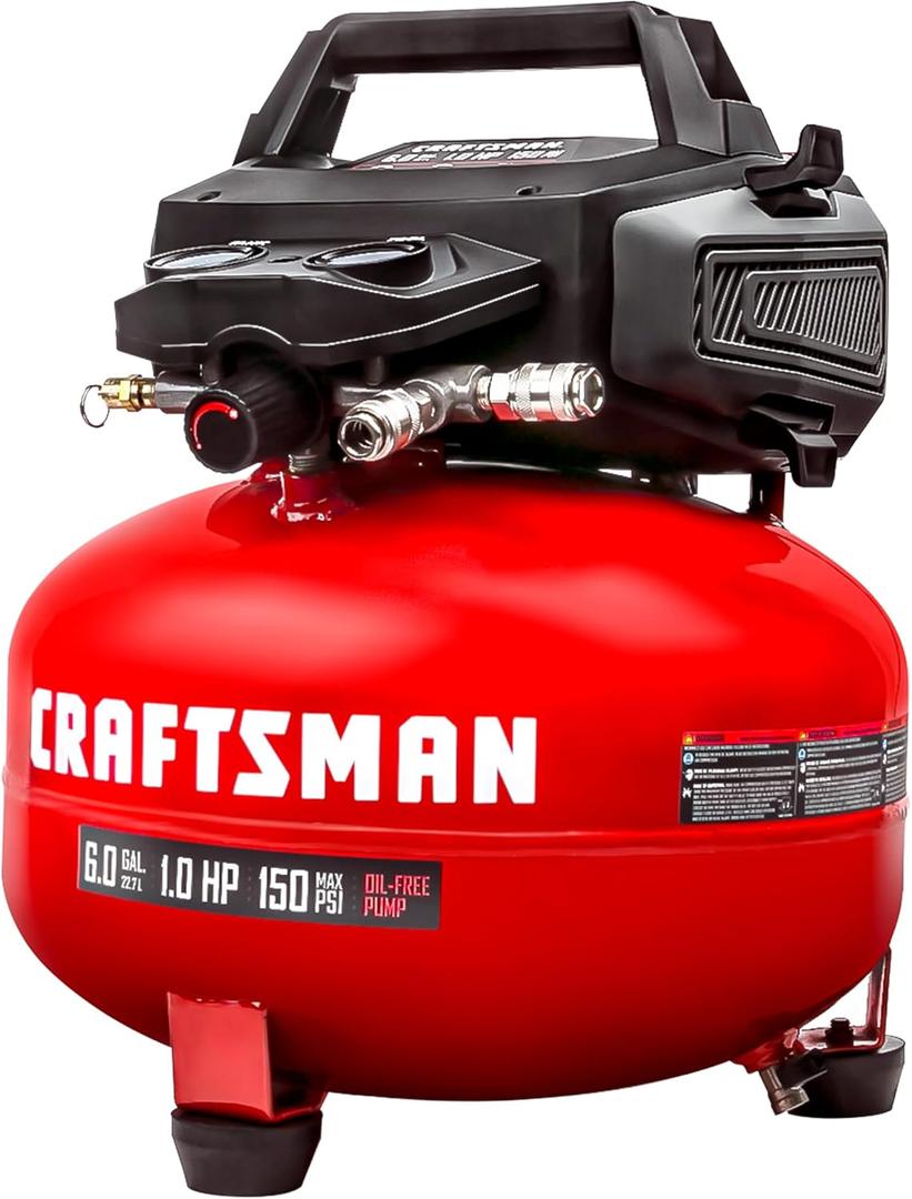 Craftsman Air Compressors 6 Gallon Portable Pancake Air Compressor,Oil Free Max 150 Psi 1.0HP 2.6 CFM@90PSI Electric Air Compressor Shop Air Compressor, CMXECXA02106410
