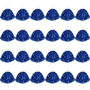 24Pcs Cheerleading Pom Poms, 1 Dozen Handle Metallic Foil Flower Ribbons Cheerleader Pompoms, Kids Children Ball Dance Sports Coaches Game Party Fancy (Blue)