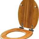 Wooden Toilet Seat Round, Quiet Soft Close Toilet Seats with Stainless Steel Hinges, Quick Release for Easy Assembly, Anti-Pinch Natural Bamboo Toilet Lid,Bamboo