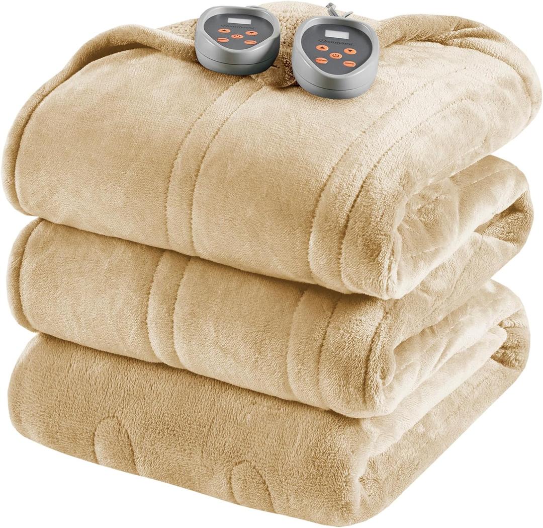 Beautyrest Heated Blanket, Electric Blanket, Soft, Warm, Reversible Plush - Sherpa Heating Blanket with 20 Heat Settings, 1-10 hrs Timer Auto Shut Off, Machine Washable, Queen (90 inx84 in), Tan