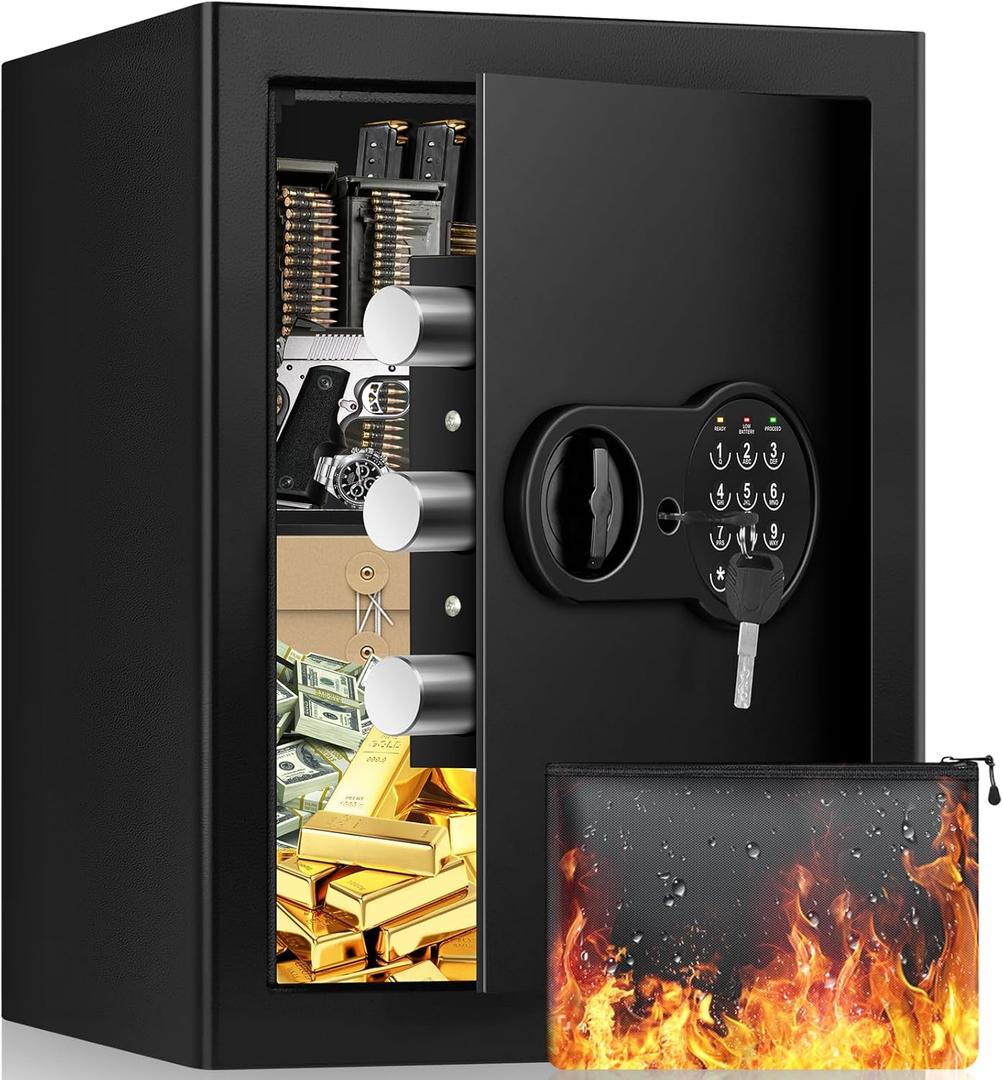 2.8 Cu ft Large Home Safe Fireproof Waterproof, Fire proof Safe Box for Home Documents with Fireproof Bag, Programmable Keypad and Removable Shelf, Anti-Theft Safety Box for Money Medicines Jewelry