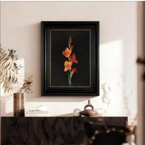 VIYYIEA Large Vintage Framed Wall Art16x20In Decorative Floral Painting,Elegant Black Frame,Orange Gladiolus Design, Nature-Inspired Home Decor for Living Room&Bedroom,Sandstone Textured Painting