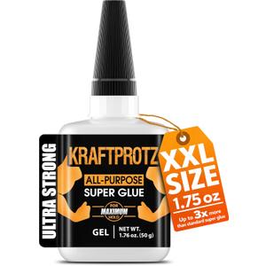 Super Glue Gel XXL Value Size 1.76oz  Non-Drip All Purpose Adhesive for Vertical Surfaces  Bonds Plastic, Wood, Metal & Ceramic  Clear Finish, Precision Tip  KRAFTPROTZ