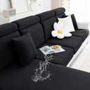Smiry Waterproof Couch Cushion Covers, Stretch Jacquard Thick Sofa Cushion Covers, Washable Seat Slipcover Elastic Furniture Protector for Pets, Kid (Back Cover L, Black)