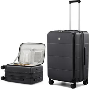 Hanke Hardside Expandable Checked Luggage, 24 Inch Top Opening Trunk Luggages with Spinner Wheels, All-PC Hard Shell Suitcase, Lightweight TSA Checked-Medium(Jet Black, 83L)