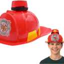 Fire Chief Fireman Fighter Helmet Red Hat with Siren Light Costume