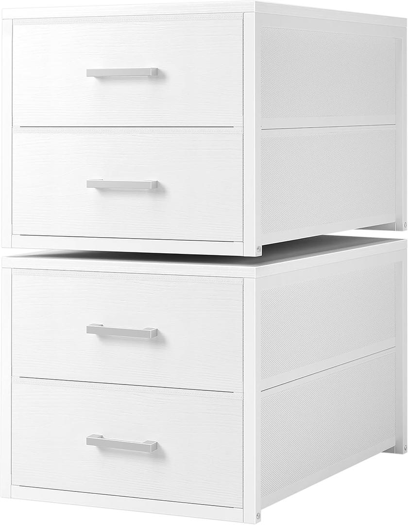 BOLUO Stackable Storage Drawers Narrow Closet Organizers and Storage Fabric White 2 Drawer Dresser for Bedroom 2 Packs Modern (Deep(15.4"D x 11.4"W x 12"H))