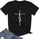 Women Faith Graphic V-Neck Cute Tee Shirts Tops (Small, Black)