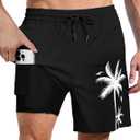 Lzzidou Men Swim Trunks with Compresssion Liner 7 Inch Inseam Board Shorts Bathing Suit with Zipper Pockets (Small, Black)