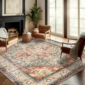 Washable Area Rug 8'x10' Red Khaki Retro Boho Design Non-Shedding Non-Slip Easy Care Ideal for High Traffic Areas in Living Room Bedroom Office Coffee Table Kitchen Large Carpet Washable Area Rug 8'x10' Red Khaki Retro Boho Design Non-Shedding Non-Slip Easy Care Ideal for High Traffic Areas in Living Room Bedroom Office Coffee Table Kitchen Large Carpet