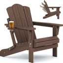 KINGYES Adjustable Folding Adirondack Chair, HDPE Reclining Adirondack Chair with Cup Holder, All Weather Resistance Embossing Oversize Adirondack Outdoor Chair, Brown 