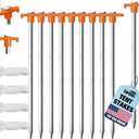 Eurmax USA Galvanized Non-Rust Camping Family Tent Pop Up Tent Stakes Canopy Anchors Heavy Duty 10pc-Pack, with 4x10ft Ropes & 1 Orange Stopper