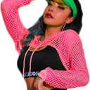 Avidlove Mesh Crop Top Hoodie Rave Tops For Women Long Sleeve Fishnet Shirt for Festival Club Party (Large, Pink)