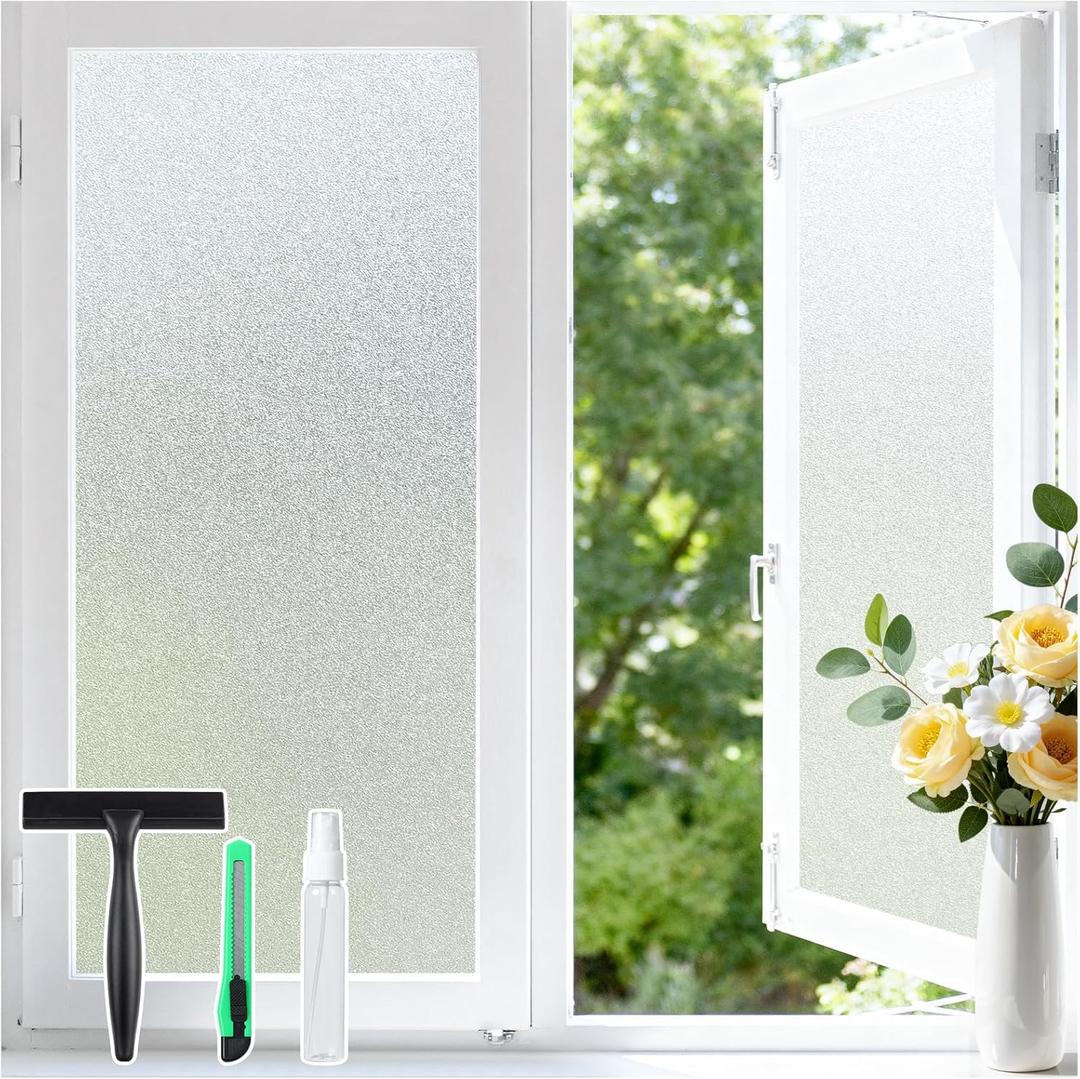 Haton Window Privacy Film Frosted Glass Film for Door Bathroom Shower, Peel & Stick, Day & Night, Papel para Ventanas Privacidad, Covering Sticker Removable Decorative Translucent Pure 17.5" x 78.7"