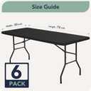 6ft Fitted Tablecloth Rectangle - 6 Pack Outdoor Picnic Table Covers with Elastic, Washable Folding Table Protector for Party Banquet Graduation, 30x72 Inch, Black