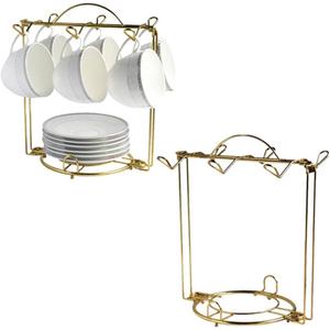 HOHIYA 2 Pcs Tea Cup Display Rack Saucer Stand Holder Teacup for China Coffee Mug Organizer Taiwan Made Gold