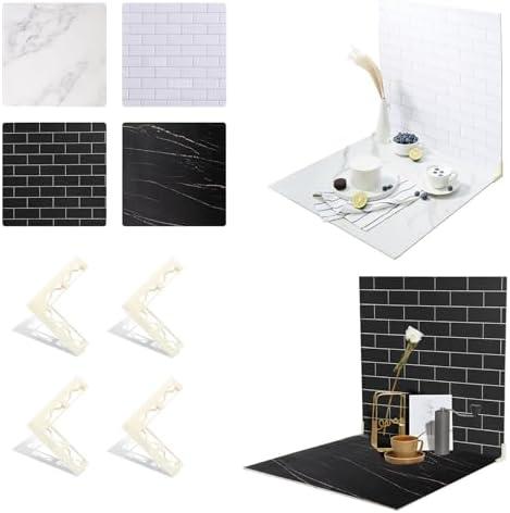 2-Sided 2 PCS Photo Backdrop Boards, Subway Tile Flat Lay Food Photography Background Board, Durable Waterproof Product Food Photography, 16×16 Inch, BEIYANG