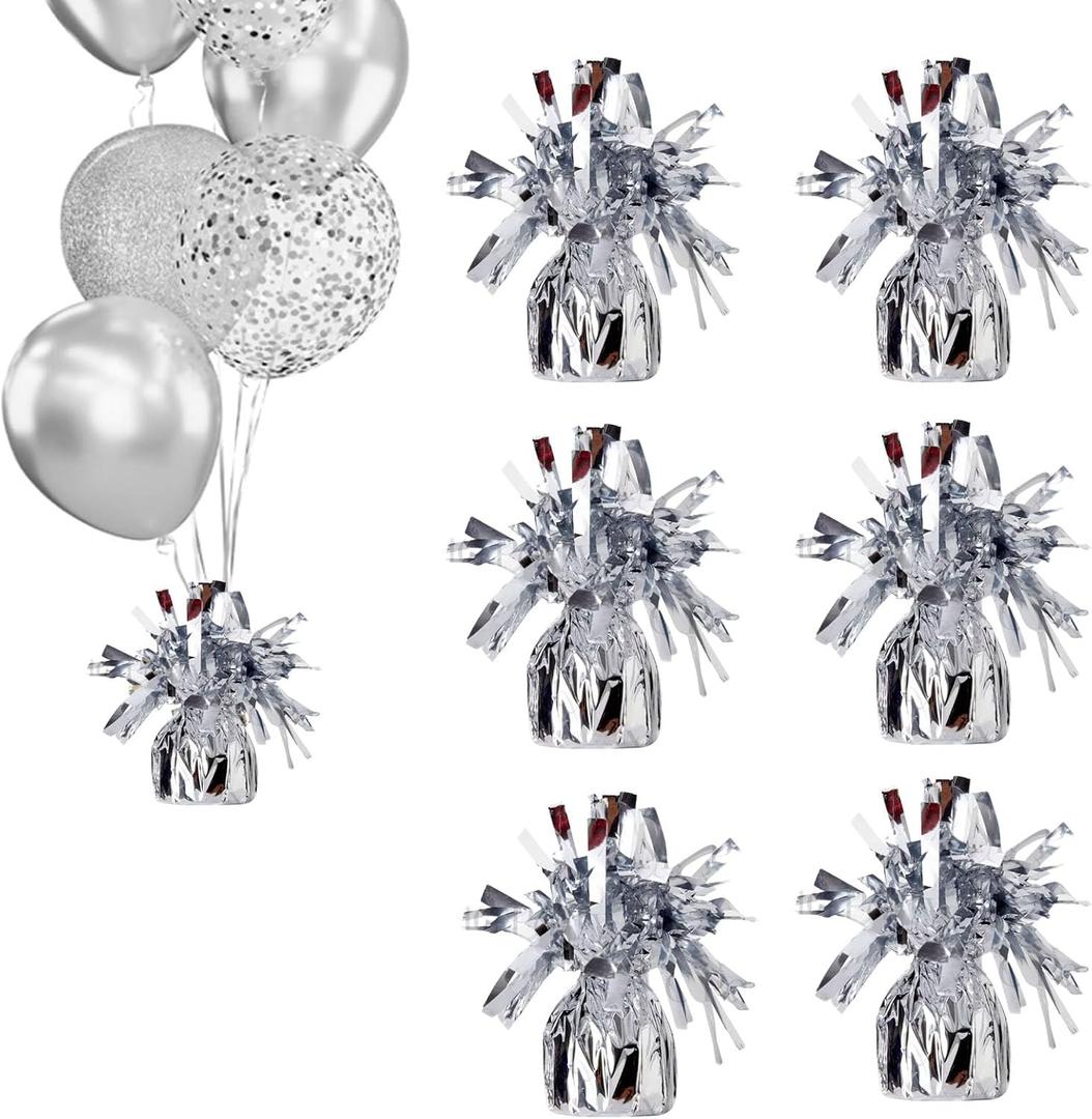 balloon weights are perfect for parties, birthdays, weddings. Each pack includes 6PCS durable weights that easily decorate balloons and elevate any celebration. (Silver 6pcs), 2.2 x 2.2 x 4.8 inches