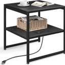 Tatub 20" End Table with Charging Station, Industrial Square Side Table with USB Ports & Outlets, Versatile 2-Tier Small Nightstand for Bedroom Living Room, Black