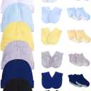Baby Hats Mittens and Socks Set Unisex Cotton Beanie Cap and Scratch Mitten Non-Slip Baby Ankle Socks for Boys and Girls (White, Black, Grey, Light Blue, Navy Blue, Beige)