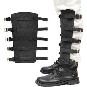 KUOIN Medieval Steampunk Faux Leather Leg Guards Knight Boot Cover Protector Gaiters with Buckles (Black)