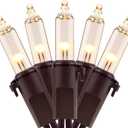 YULETIME 100 Count Clear Warm White Christmas Lights, 33 Feet Brown Wire UL Certified Incandescent-Like LED Mini String Lights