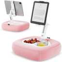 Tablet Pillow Stand, Adjustable Kindle Holder with 2 Snack Bowls, 360 Adjustable iPad Stand for Bed with 4.7''-13'' iPad, Kindle, Phone, Gift for Reading Accessories on Bed, Sofa, Pink