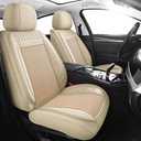 Chezope Car Seat Covers Full Set, Beige Leather Seat Covers, Breathable Front and Back Car Seat Protectors, Wear-Resistant Seat Covers Universal Fit for Most Cars SUV Truck (Beige-Stripes-B, Full Set)