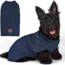 KYEESE Dog Sweater with Leash Hole Warm Pullover with Reflective Yarn for  Dogs Male Soft Knit Pullover Boy Dog Coats Cozy Lightweight Thick Sweater,Navy Blue,Medium