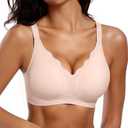 Vertvie Womens Seamless Bras No Underwire Supportive Wireless Push Up Full Coverage Bralette Comfort Scalloped T-Shirt Bra 36C