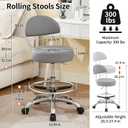 FIRAVOE Tattoo Chair for Artist (Ergonomic Backrest and Footrest) (Quiet Wheels and Aluminum Base) Swivel Shop Stool (Gray), With Back & Footrest